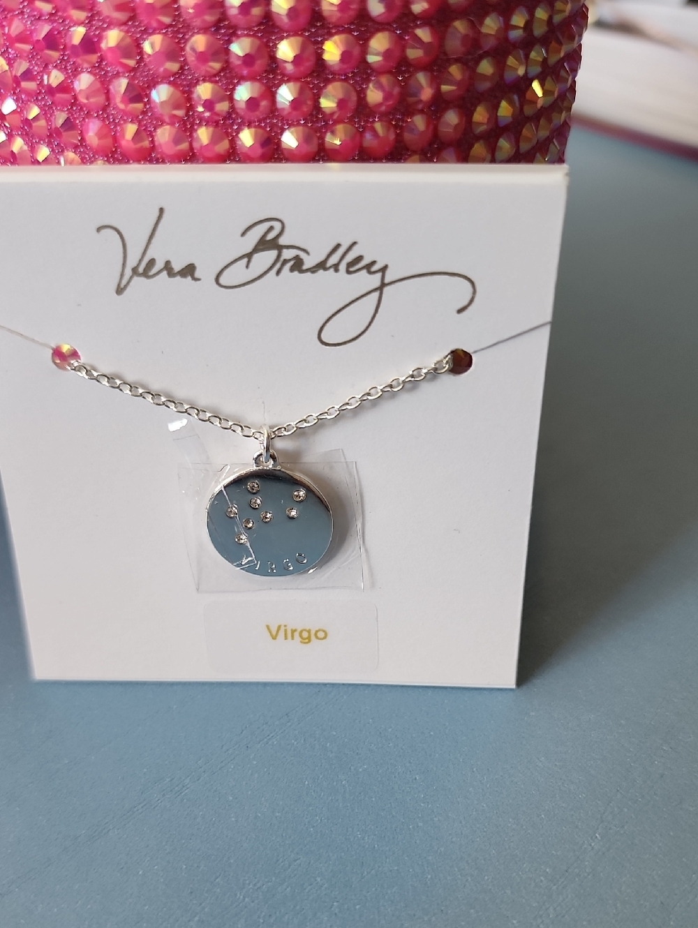 Vera Bradley Silver-Tone Virgo Pendant Necklace with Blue Disc